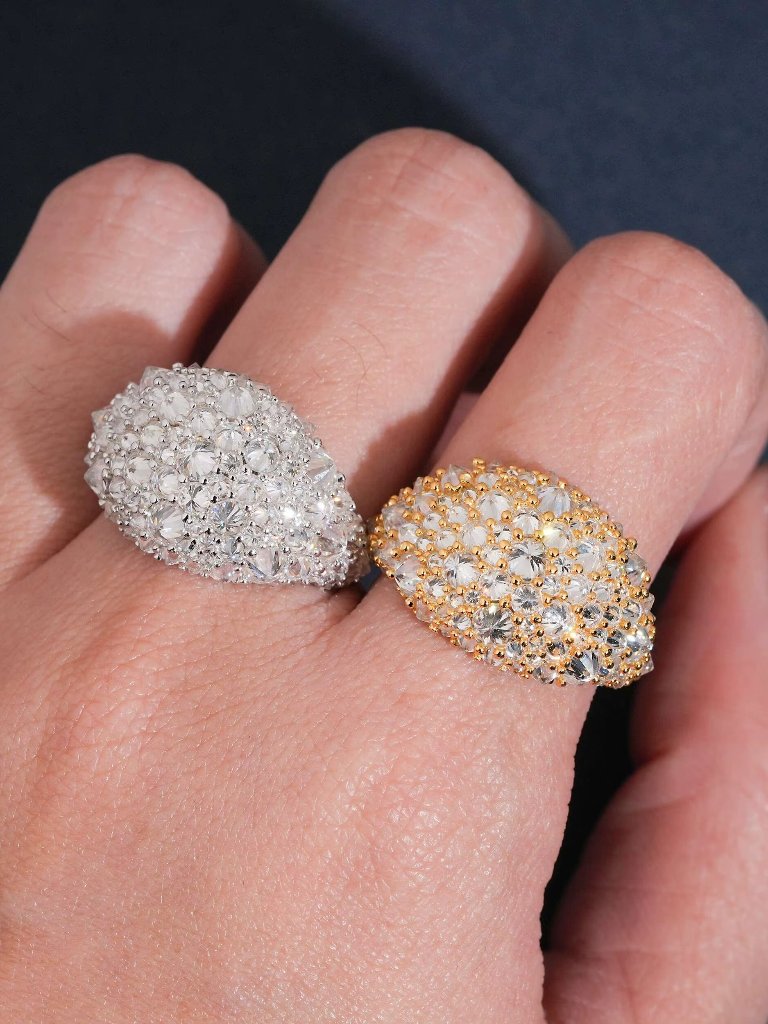 Fully Iced Out Vvs Ring Upside Down Setting Moissanite 925 Silver Jewelry